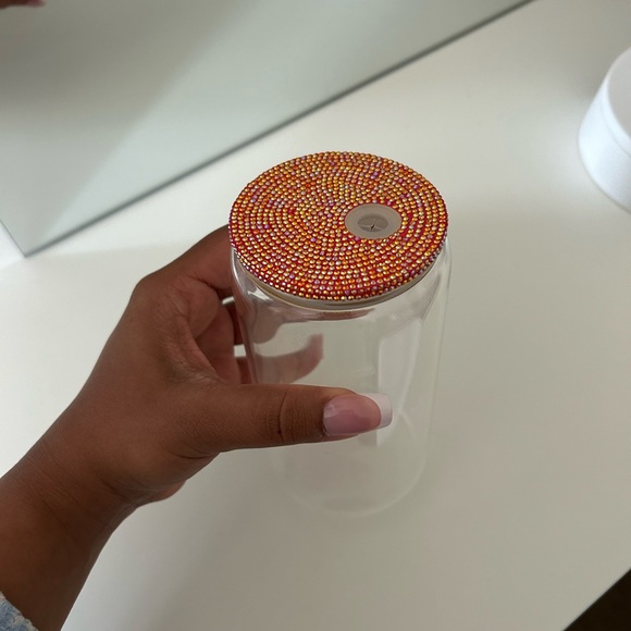 Glass cup with rhinestone lid new!! Handmade - Picture 5 of 5